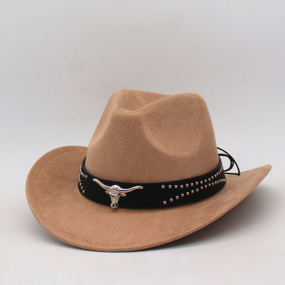 Retro Western Cowboy Hat With Horn Decorative Buckles - Leather Cap For Parents And…