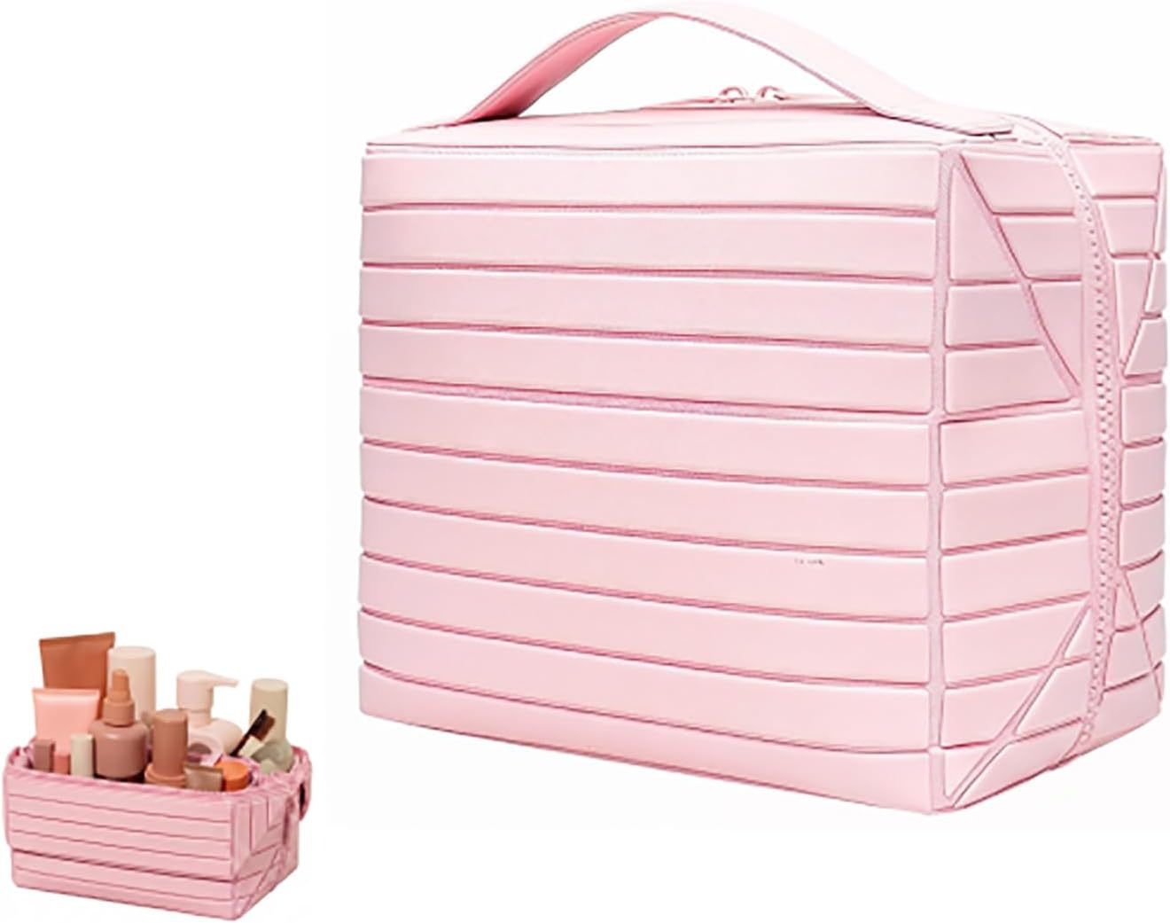 Foldable Standing Makeup Bag With Large Capacity And Multiple Compartments, Portable…