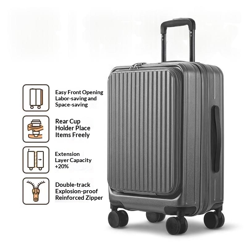 Zhuzhu Grey -New Side-Opening Expandable 20-Inch Carry-On Rolling Suitcase 26-Lock Travel…