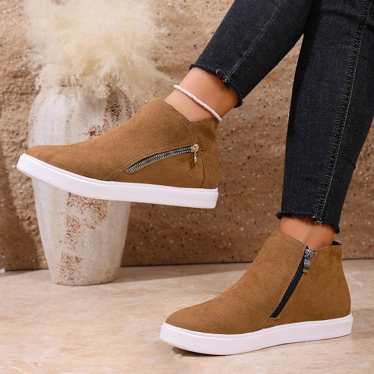 Women's Solid-color Thick-soled Boots With Side Zipper