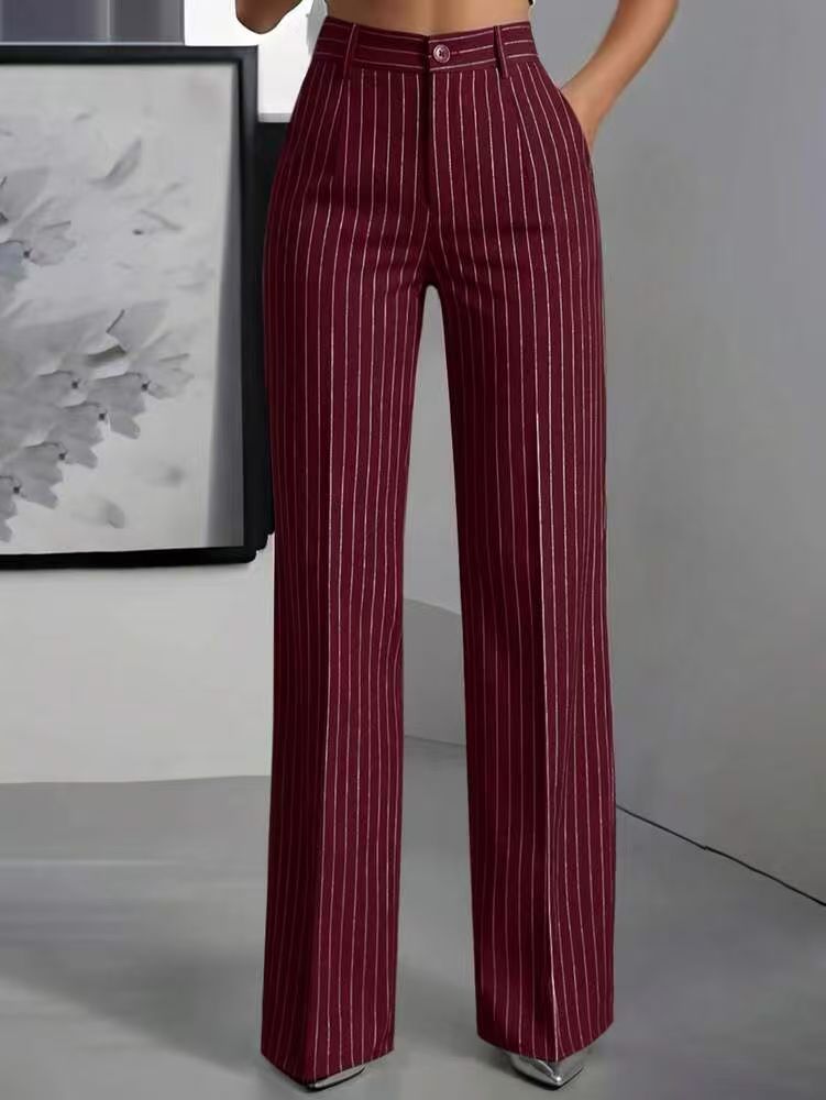 High-Waisted Vertical Striped Wide-Leg Suit Pants For Women Summer Style Elegant…