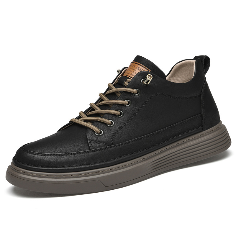 Men's Cowhide Casual Leather Shoes With A Thick Sole For Added Height