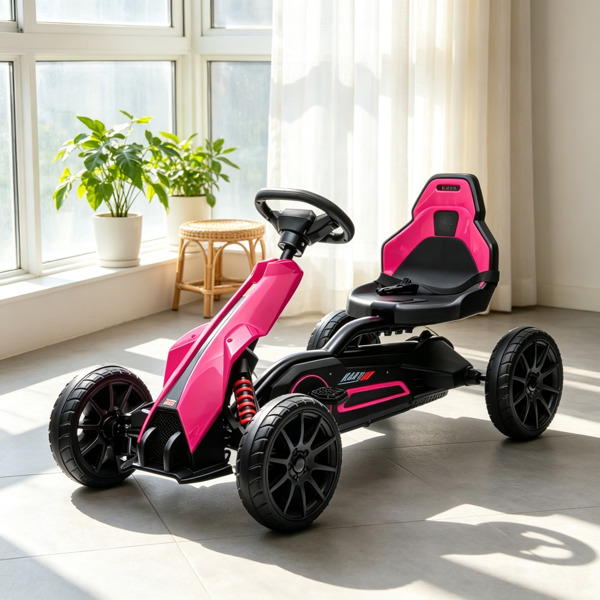 Kids Pedal Go Kart, Adjustable Seat, Durable Swing Axle, Safe Outdoor Ride-On Toy