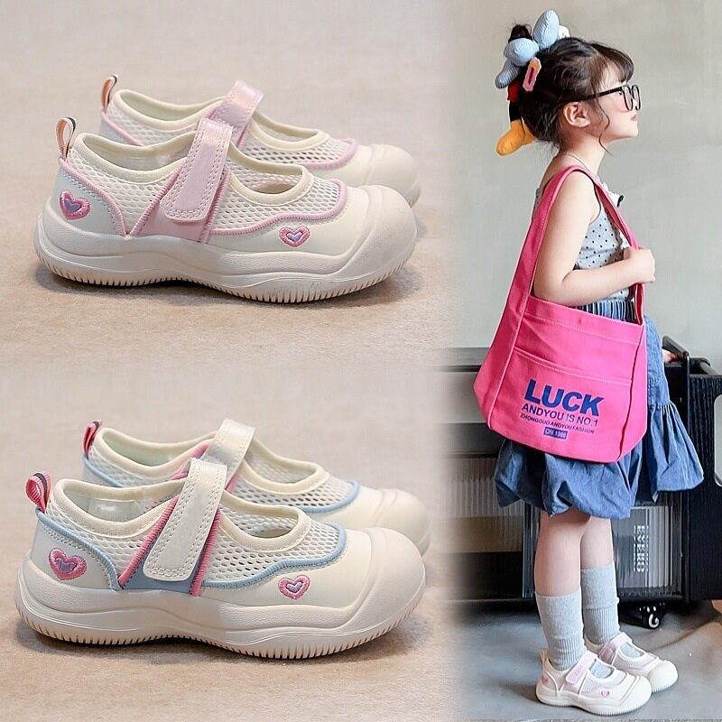 Spring & Summer New Girls Single Mesh Breathable Sandals, Korean Style Toddler Canvas…