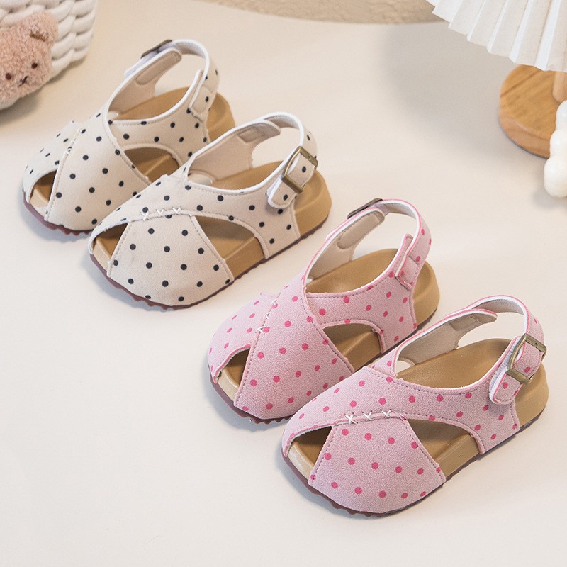 Summer New Girls Polka Dot Sandals, Kids Retro Open Toe Beach Shoes, Soft Sole Casual…