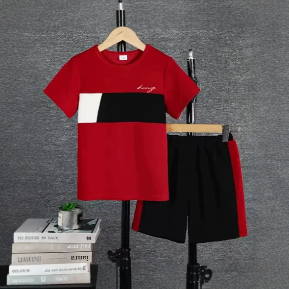 Mens Casual Color-block Short-sleeve T-shirt And Shorts Set