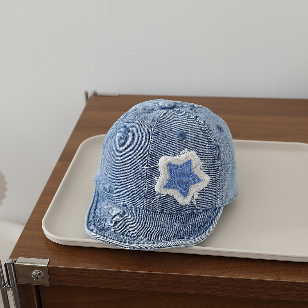 Ruffled Fabric Star Children's Denim Baseball Cap, Washed And Distressed Soft Brim Baby…