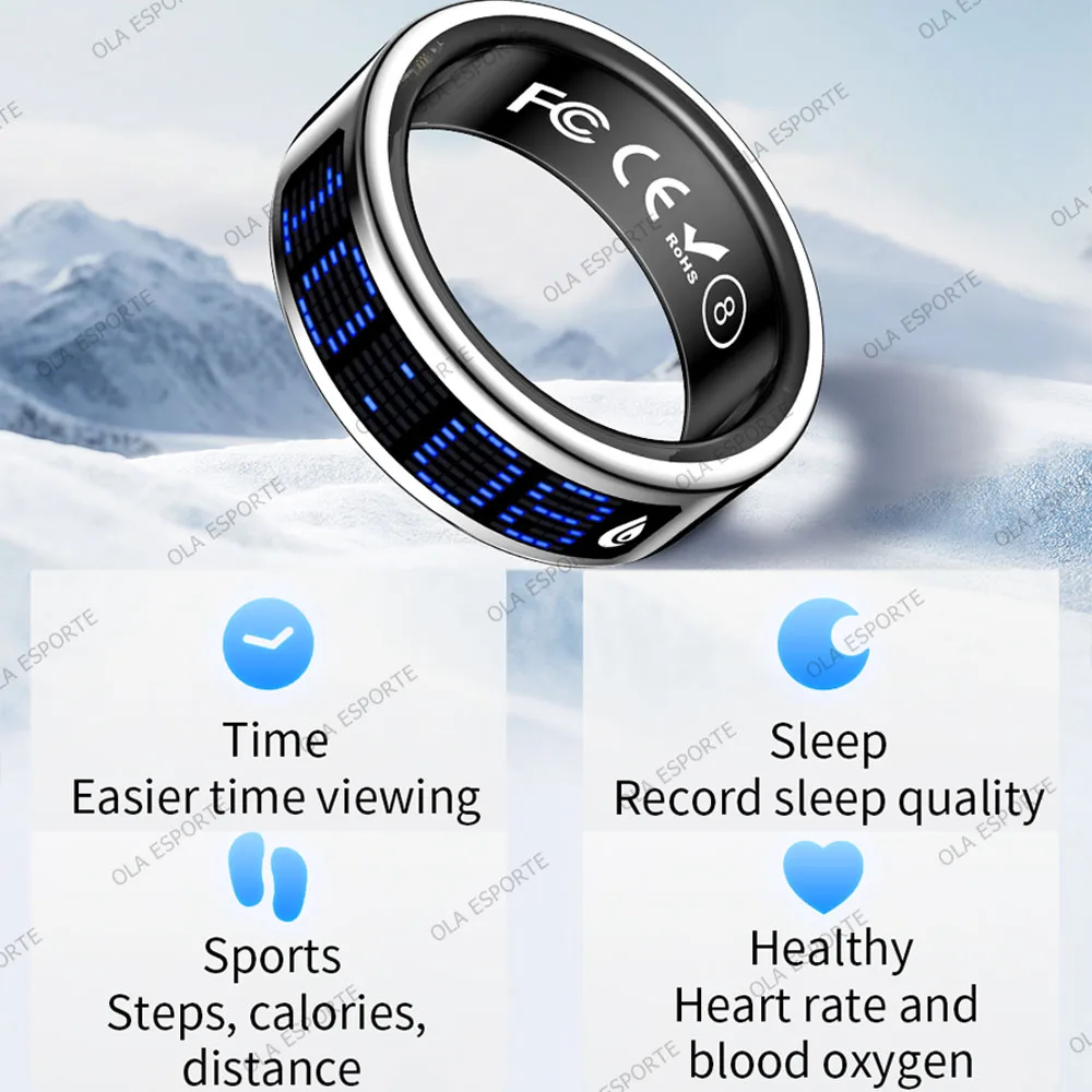 US Local Smart Ring with LED Display Screen Call Reminder Heart Rate Blood Oxygen Monitor IP68 Waterproof Multi Sports Mode Gift photo 2