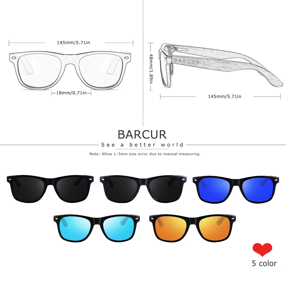BARCUR Black Walnut Wood Sunglasses for Man Polarized High Quality Sqare Sun Glasses Men UV400 Eyewear Accessory Original Box photo 3