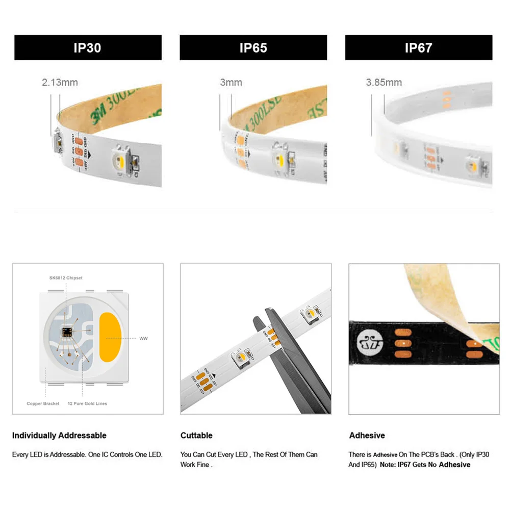 5V SK6812 RGBW Led Strip Light 4 in 1 Similar WS2812B 1m 4m 5m 30 60 144 LEDs Individual Addressable RGBWW Led Lights IP30 65 67 photo 4