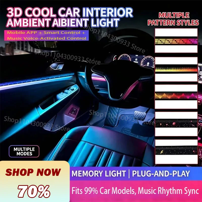 For Toyota Highlander LED Car Interior Ambient Strip Lights RGB Fiber Optic Atmosphere Neon Lighting APP Auto Decorative Lamps photo 2