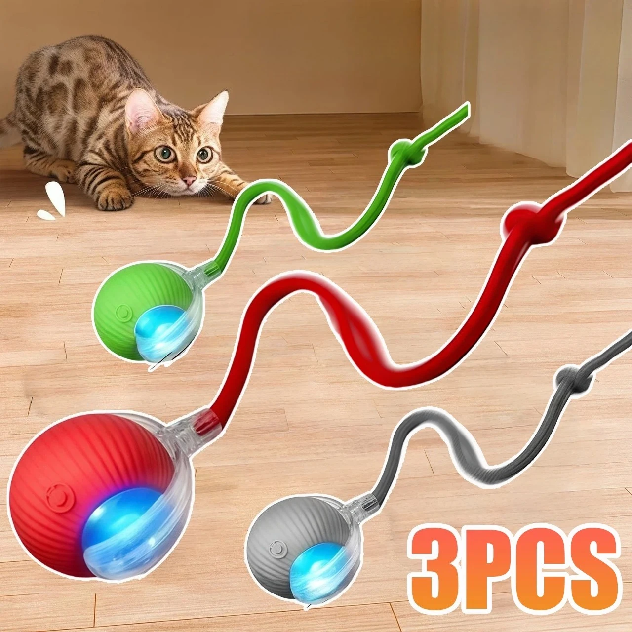 New Cat Interactive Ball Toy Automatic Rolling Ball Faux Tail Rechargeable Smart Pet Electric Toy Dog Cat Training Imitate Mouse photo 1