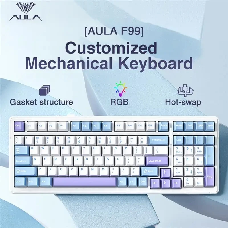 Aula F99 Gaming Mechanical Keyboard Three Mode 2.4g Wireless Bluetooth Wired Hot Swap PBT Gasket RGB For Games Typing 99 Keys photo 1