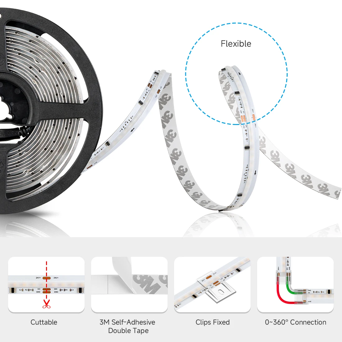 FCOB SPI RGBCCT IC LED Strip Light WS2811 Addressable 840 960 LED Dream Color RGB CW WW DC24V FOB High Flexible COB Lights RA90 photo 5