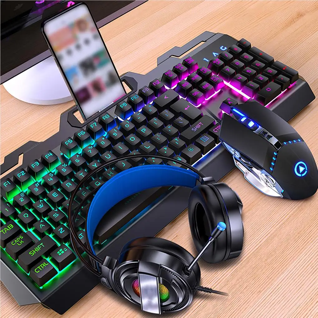 Backlit Wired Keyboard and Mouse Game Keyboard Mouse Earphone Set Of Real Mechanical Key Mouse Set photo 1