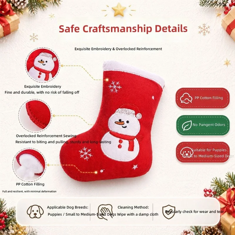 Pet Christmas Stocking Plush Squeaky Dog Chew Toy Xmas Gift Teeth Grinding Interactive Bite Toy for Small Medium Large Dogs photo 3