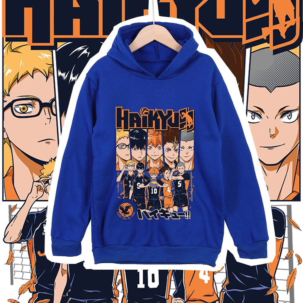 Haikyu Characters Print Kids Cotton Hoodie Anime Clothing Unisex Boys Girls Casual Sweatshirt for Children Cosplay Costume photo 1