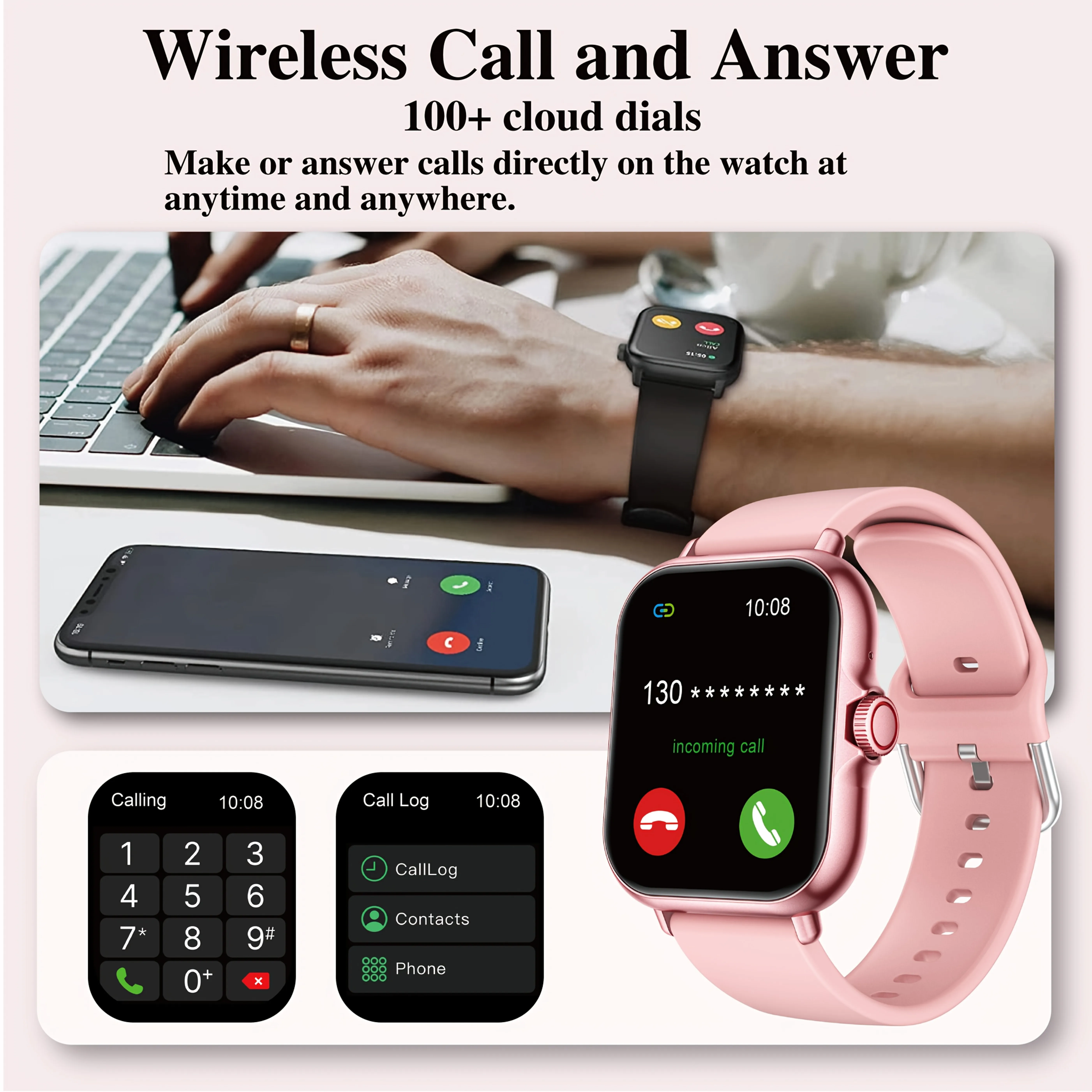 Multifunctional Full Touch Screen Sports Smart Watch,Answer Make Call, Fitness Tracker, Voice Assistant, Alarm Clock, Music Control, Information Alerts, Pedometer, Suitable for Android & IPhone, Unisex, Ideal As A Gift photo 2