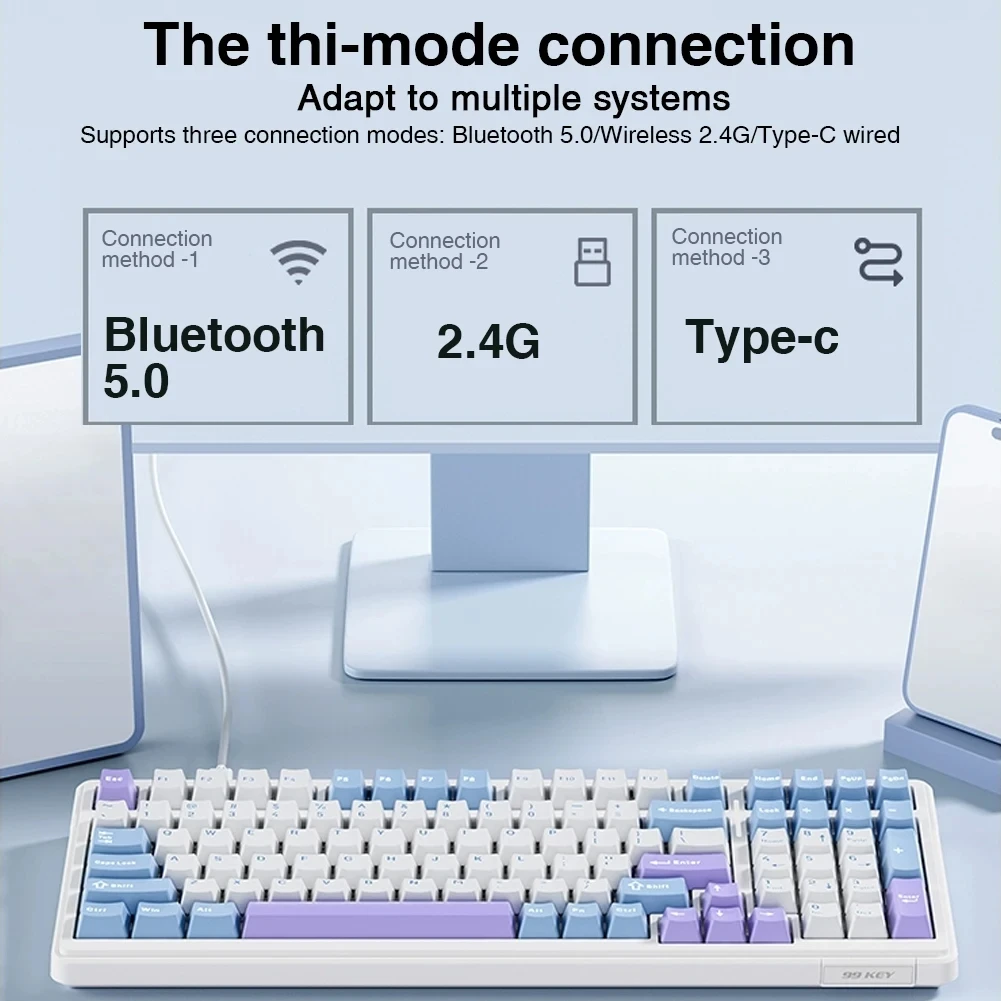 Aula F99 Gaming Mechanical Keyboard Three Mode 2.4g Wireless Bluetooth Wired Hot Swap PBT Gasket RGB For Games Typing 99 Keys photo 2