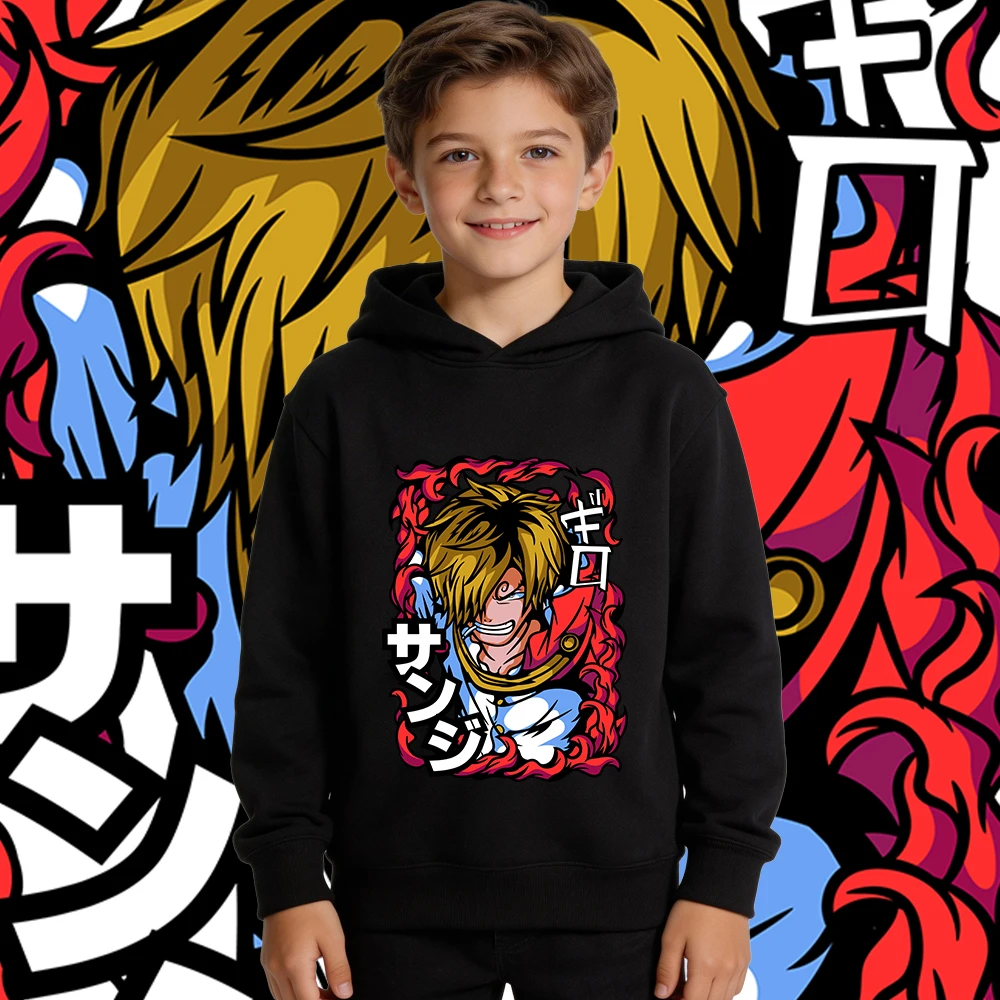 One Piece Sanji Anime Print Boys Girls Fleece Lined Hoodie Warm Fall Winter Clothes Kids Casual Pullover photo 2
