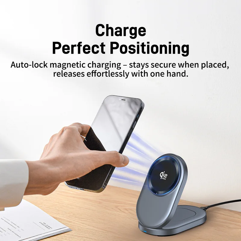 Ultra Foldable Storage Magnetic 25W Qi2.2 Wireless Charger Stand for iPhone 17/16/15/14 Vertical Super Fast Charging Desk Mounts photo 2
