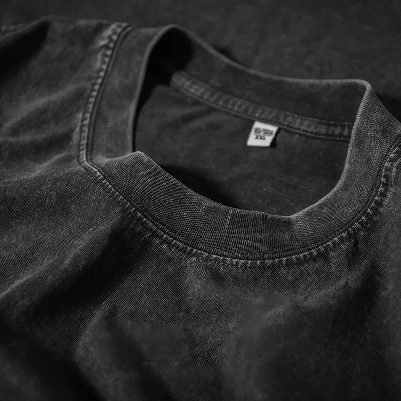 American Style Retro Heavyweight Solid Color Short Sleeved T-shirt Men Women Summer Street Trendy Washed Old Oversized Clothes photo 5