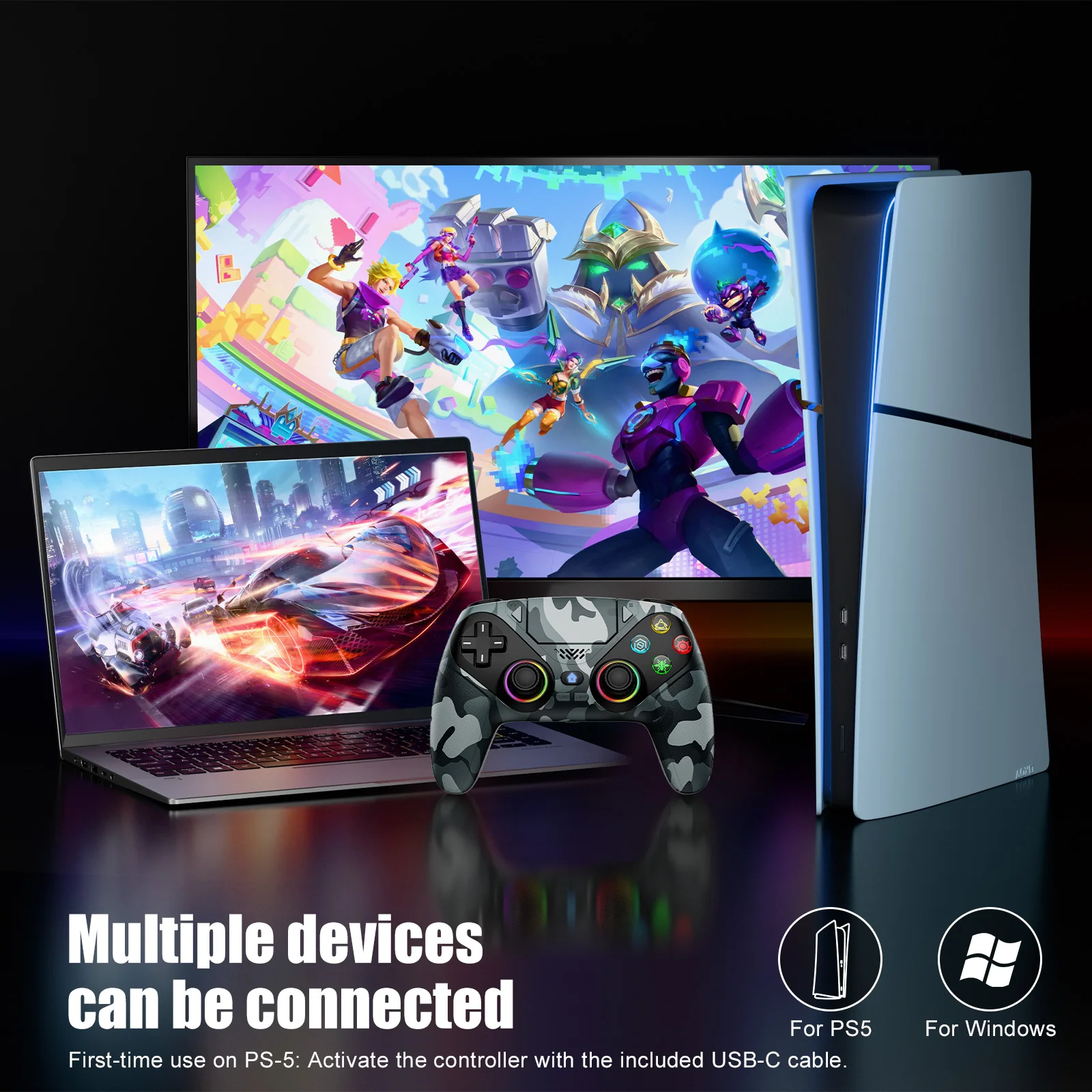 Controller For Playstation 5 PS5/PS5 Pro/Slim/PC,RGB Wireless Gamepad W/Hall Effect Trigger Marco/Turbo Anti-Drift Game Joystick photo 2