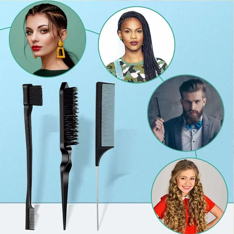 3-piece hair styling comb set with triple tear hair brush, mouse tail comb edge brush, salon hair styling tool, hair tail tool photo 2