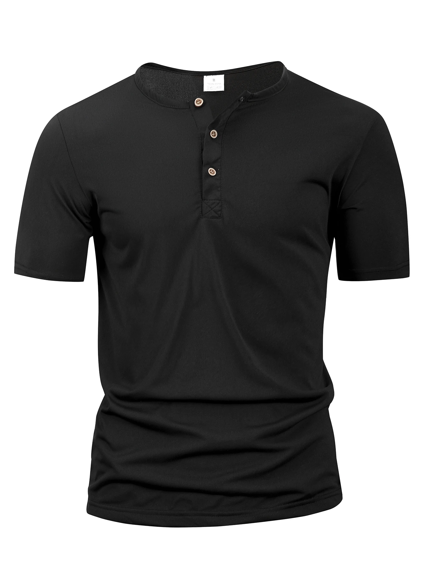 Summer Men Henley Collar T-shirts Button Slim Casual Male Solid Color Short Sleeve Men Sports T-shirt Polo shirt Tops photo 4
