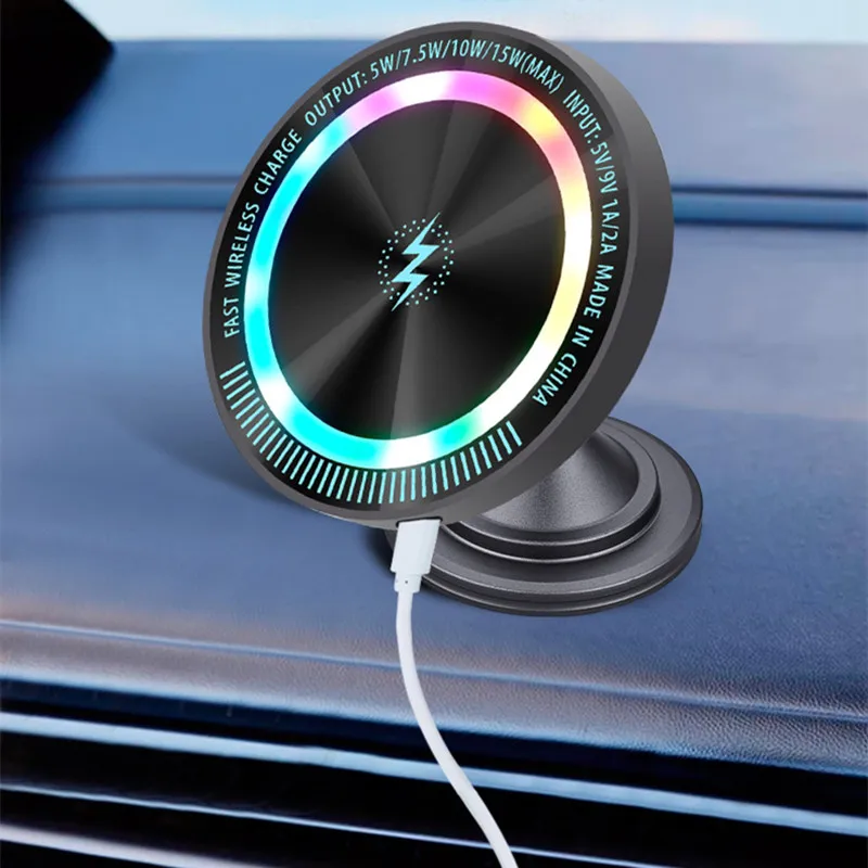 15W Magnetic Induction Charger Fast Vehicle Car Wireless Charging For Samsung iPhone 15 Magsafe Macsafe Stand Dashboard Mount photo 1