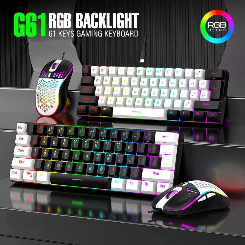 Keyboard and Mouse Sets 60% RGB Gaming with Keyboards Mouse Combo PC Kit Gamer Backlit Mini 61 Keys Computer Wired Set Key Board photo 1