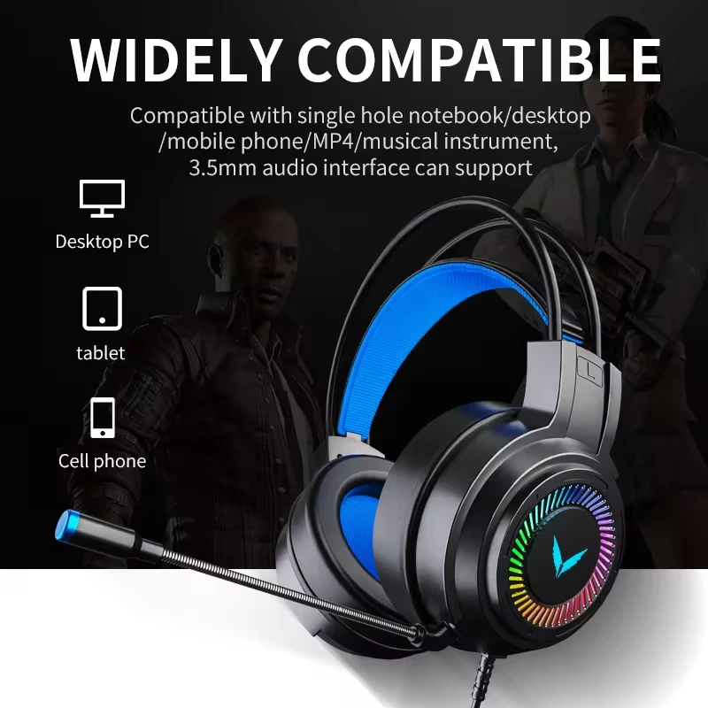 G60 Gaming Headset 7.1 Stereo SVirtual Surround Bass Earphone Headphone with Mic LED Light for Computer PC Gamer Foldable G58 photo 3