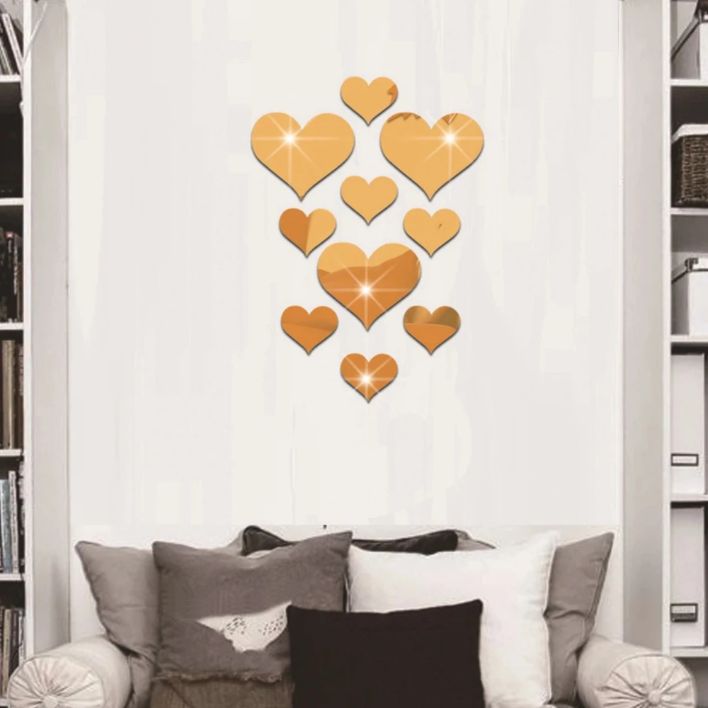 10Pcs/Set Durable Love Heart Stickers Wall Sticker Mirror Mural 3D Decal Simple DIY Decorative Removable Paster Home Decoration photo 4
