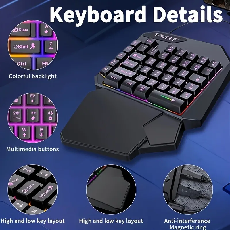 2 In1TF900 Gaming Keyboard and Mouse Set Ergonomic Wireless Gaming Keyboard 7 RGB Backlighting, for PUBG Mobile Games /Laptop photo 3