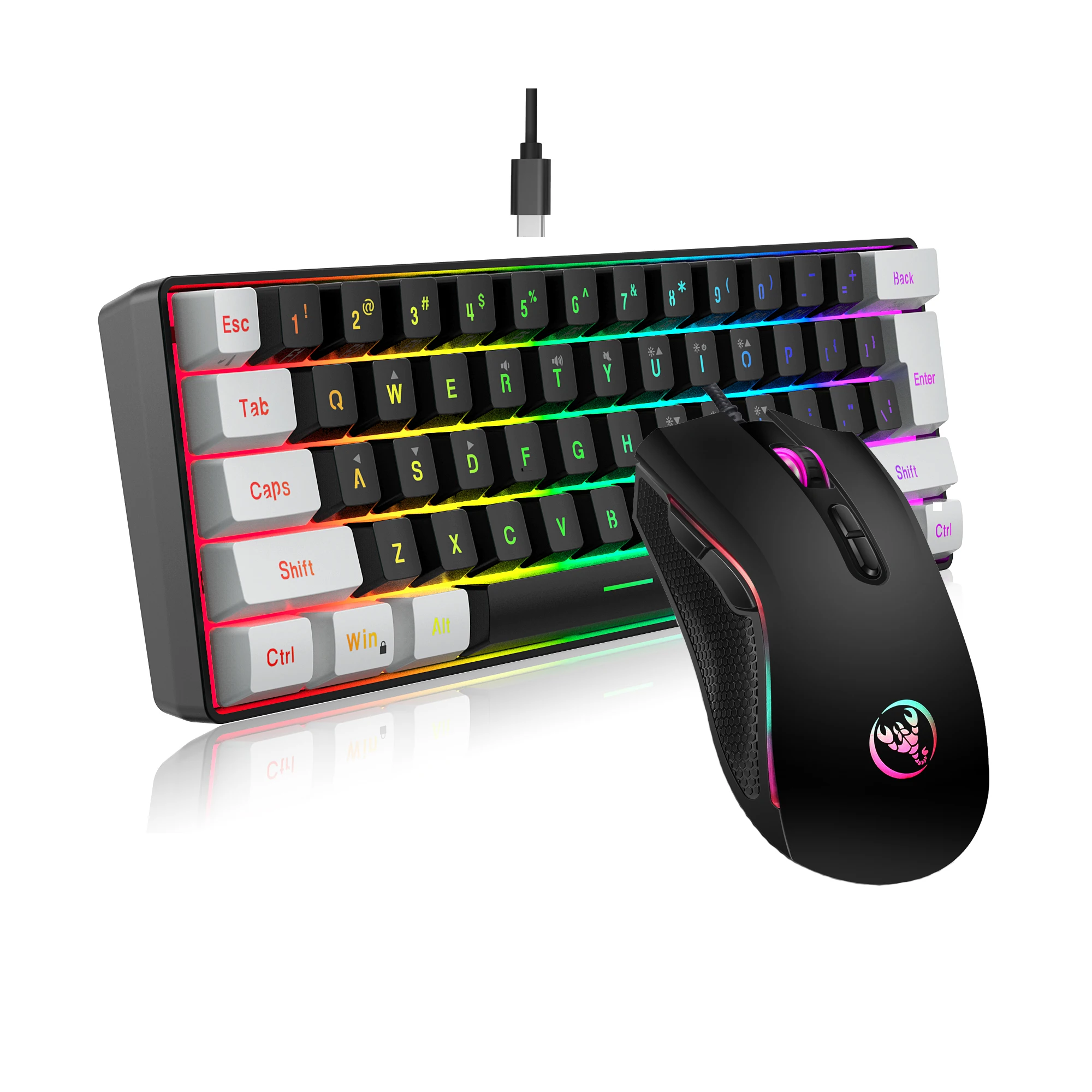 New 61keys Wired White Black Keyboard RGB Gaming Mouse Office Kit Backlight Keyboard and Mouse Combos for PUBG Gamer photo 1