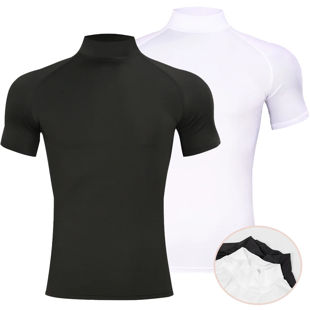 Mens Bodybuilding Sports Tight T-shirt Summer Compression Turtleneck Short Sleeve Gym Fitness Quick Dry Running Male Workout Top photo 1