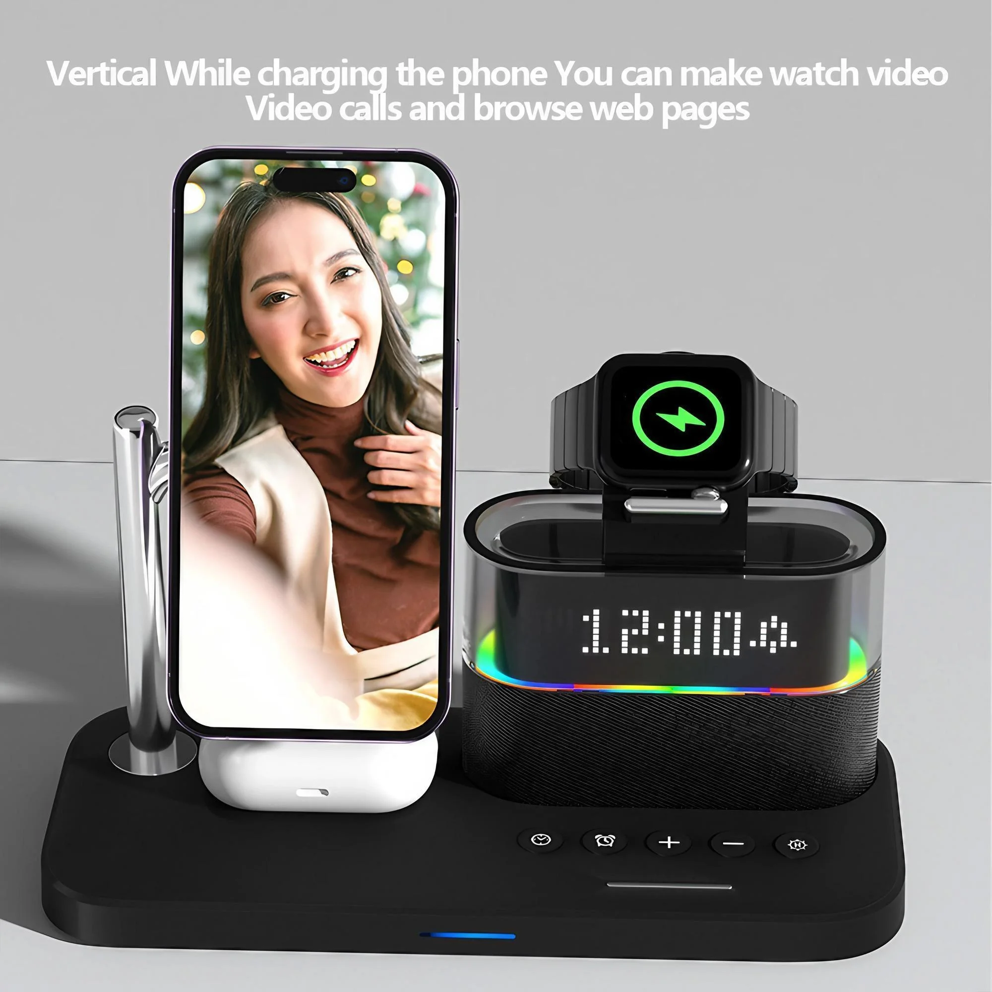 Magnetic Wireless Charging Station for Phones 12 13 14 15 16 17 and Smartwatch 8 7 6 5 Multi Device Charging Pad for Desk Home Office Travel Supports Fast 15W Phone Charging and 5W Wearables 360 Degree Stand photo 3