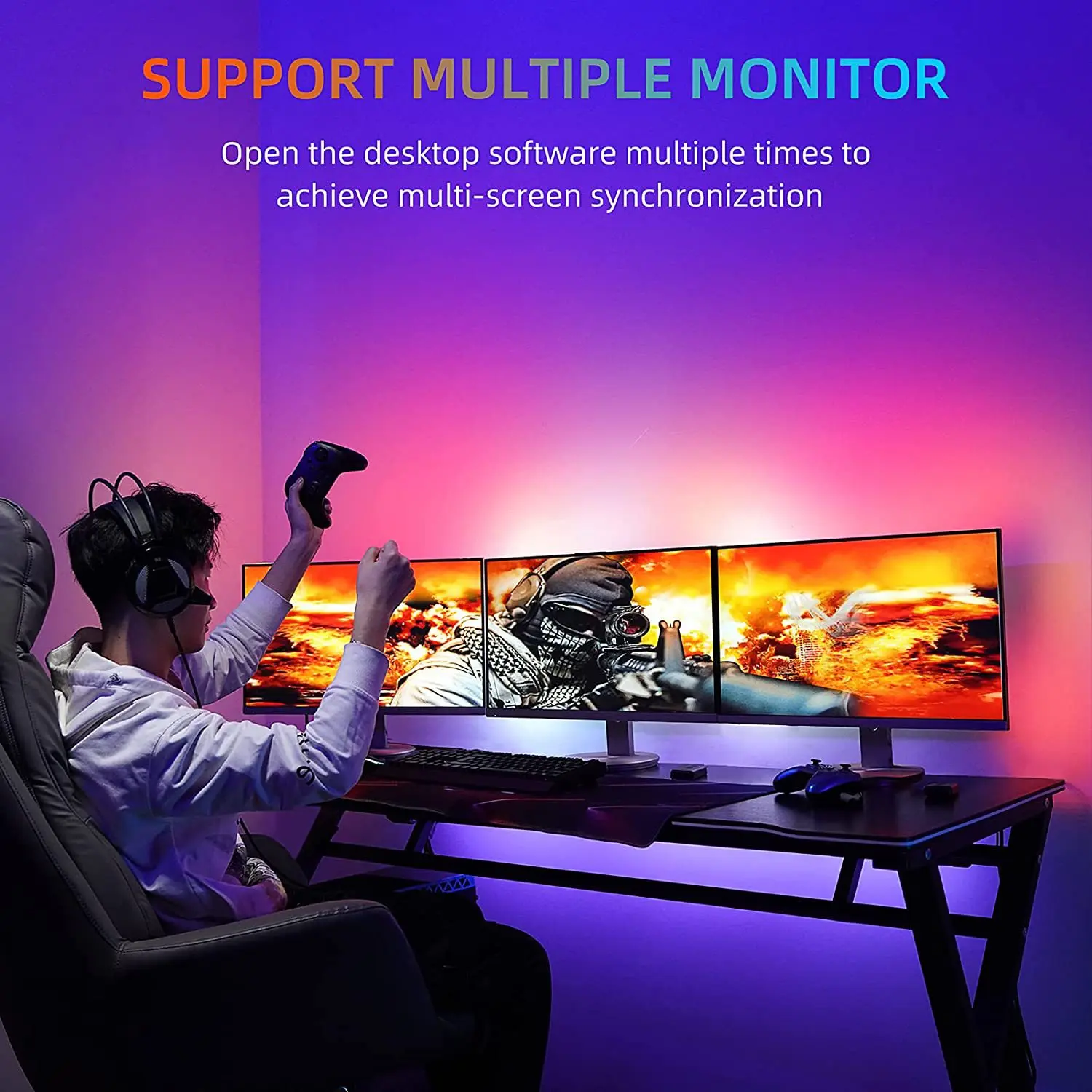 DC12V WS2811 RGBIC Sync Screen Color Led Lights Strip 14"-49" Ambient RGB Led PC Backlight Gaming Computer Monitor Decor 60led/m photo 2