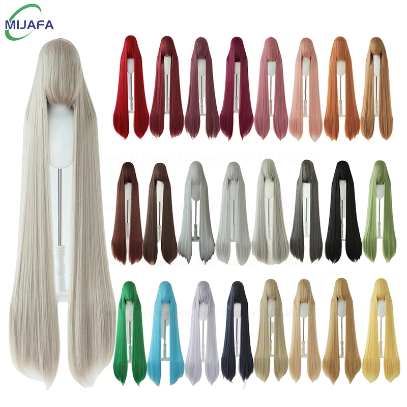 700g High Quality 59" 150cm Long Straight Cosplay Wig With Bang Blond Brown Red Green Blue Heat Resistant Hair Colors Anime Wigs photo 1