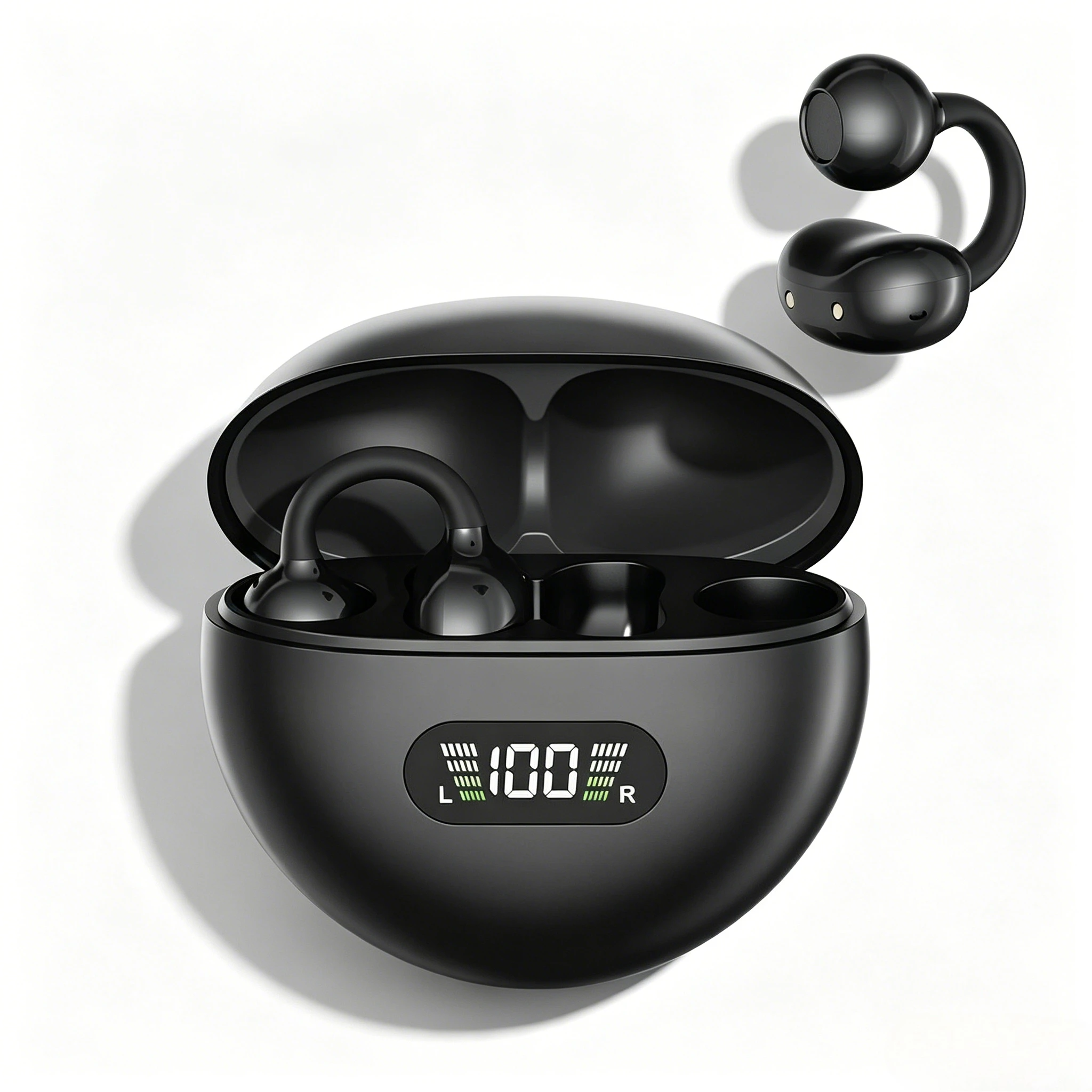 Digital Display Ear Clip Headphones Wireless Bone Conduction Bluetooth 5.4 Earbuds Comfortable Waterproof Sport Headsets photo 1