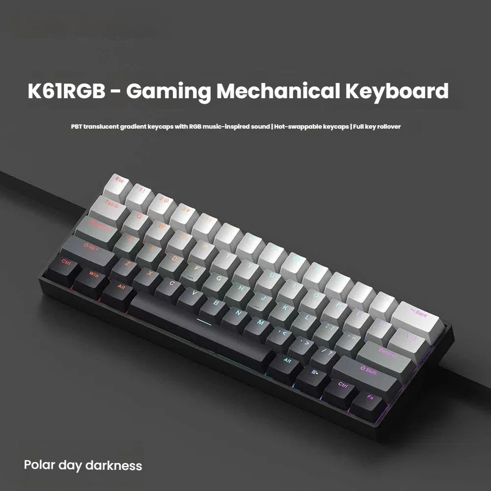 K61 USB Mini Mechanical Gaming Wired Keyboard Hot-Swappable Mechanical Keyboard Detachable Cable photo 1