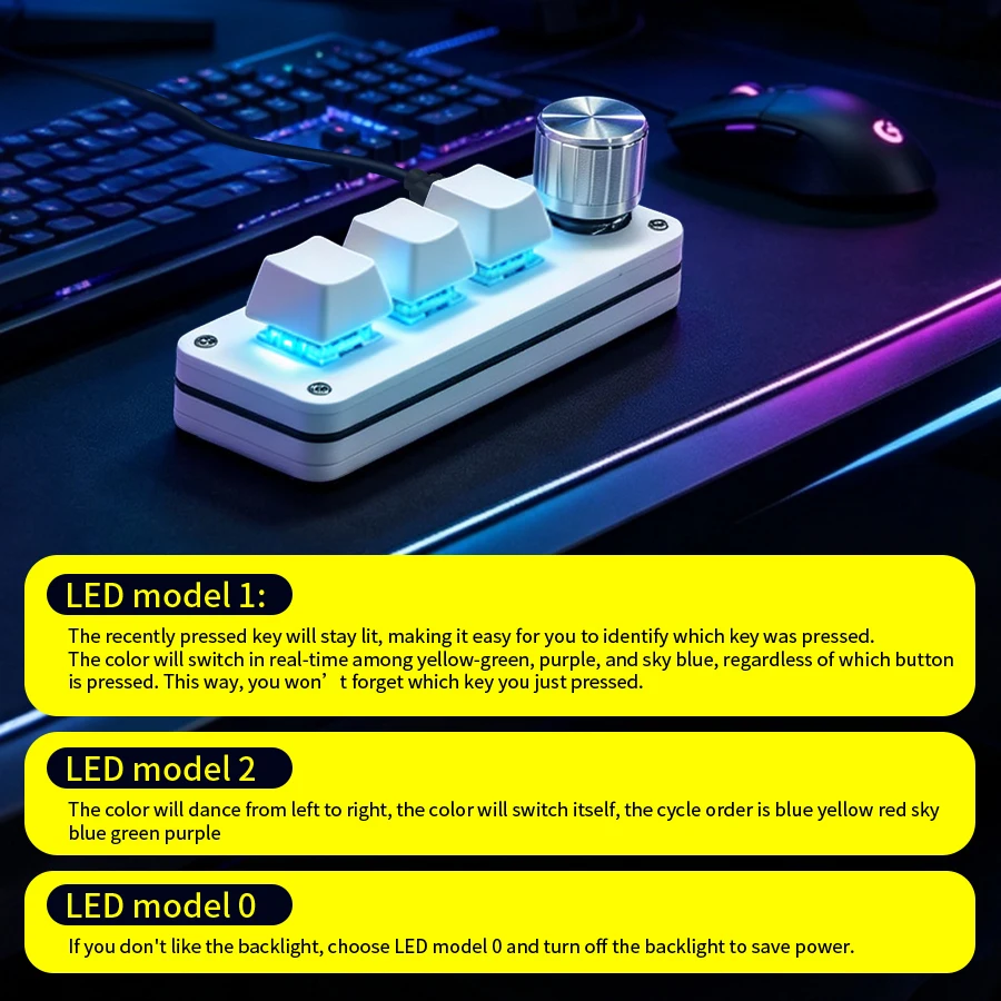 3-Key Programmable Keypad with 1 Knob Hotswap Mechanical Macro Keyboard USB C for Gaming Music Media Control Compatible with Win photo 6