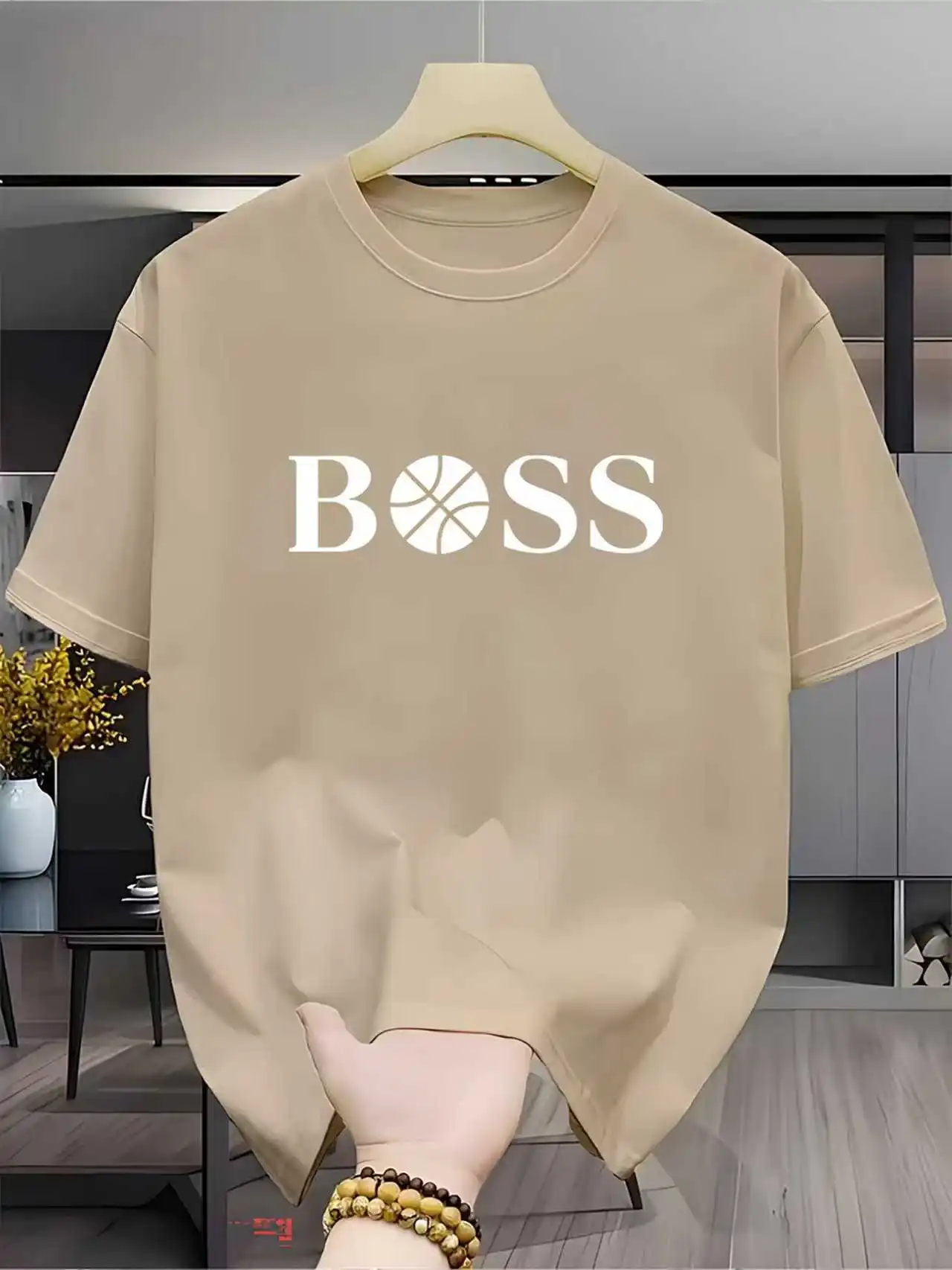 Men's summer fashion casual sports loose print round neck short sleeved T-shirt topBreathable Quick Drying photo 3