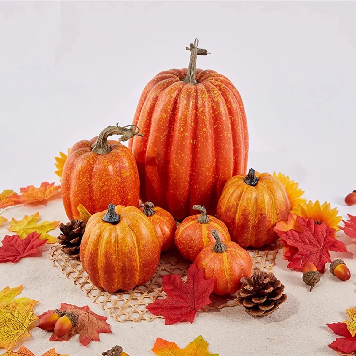 7pc Decorative PUmpkins White Artificial PUmpkins For Halloween Fall Decorations Indoor Faux PUmpkins Thanksgiving Day photo 1