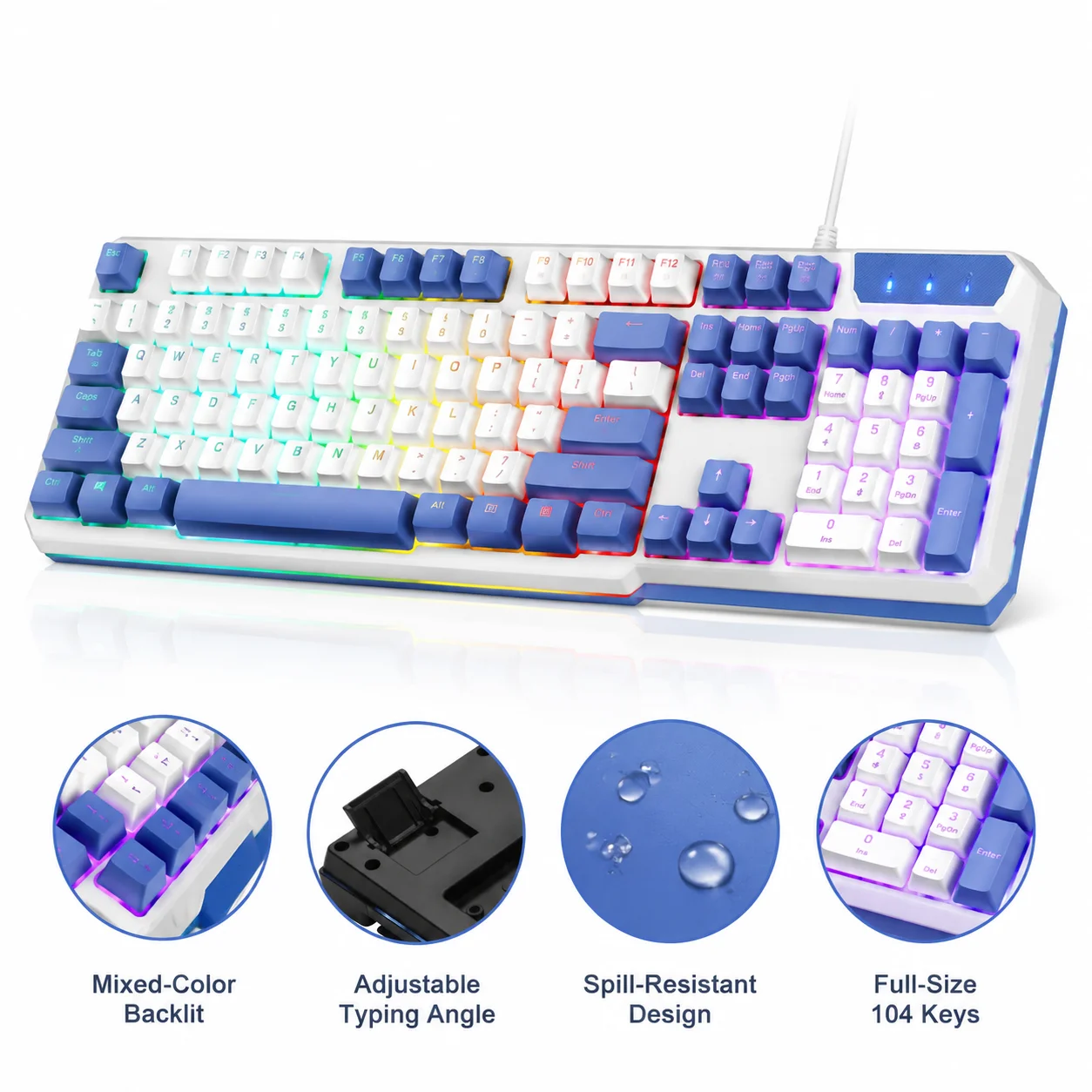 RGB Backlit Waterproof Mechanical Feel Gaming Wired Keyboard Full-Size Ergonomic Office/Gamer Keyboard For PC Computer Laptop photo 1