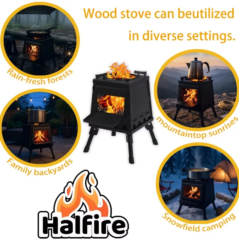 Wood Burning Camp Stove Portable Wood Stove For Outdoor Hiking Picnic BBQ Travel Black photo 8