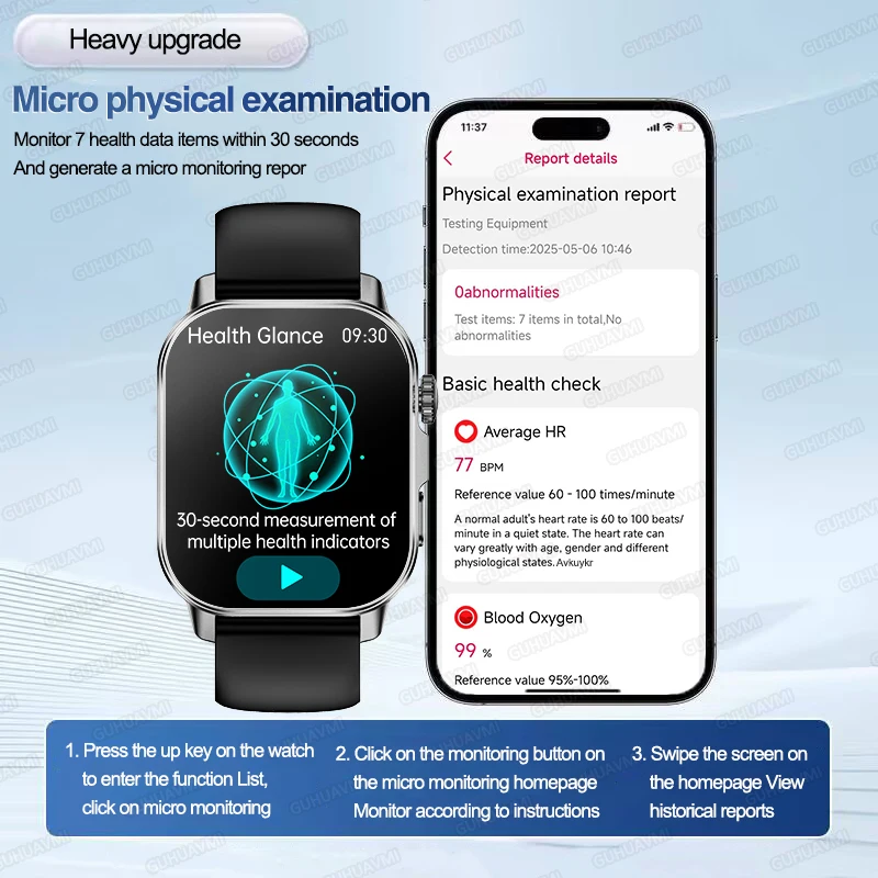 New Men Accurate Health Diagnosis ECG Smart Watch Blood Pressure Blood Oxygen Blood Fat Uric Acid Temp Bluetooth call Smartwatch photo 4