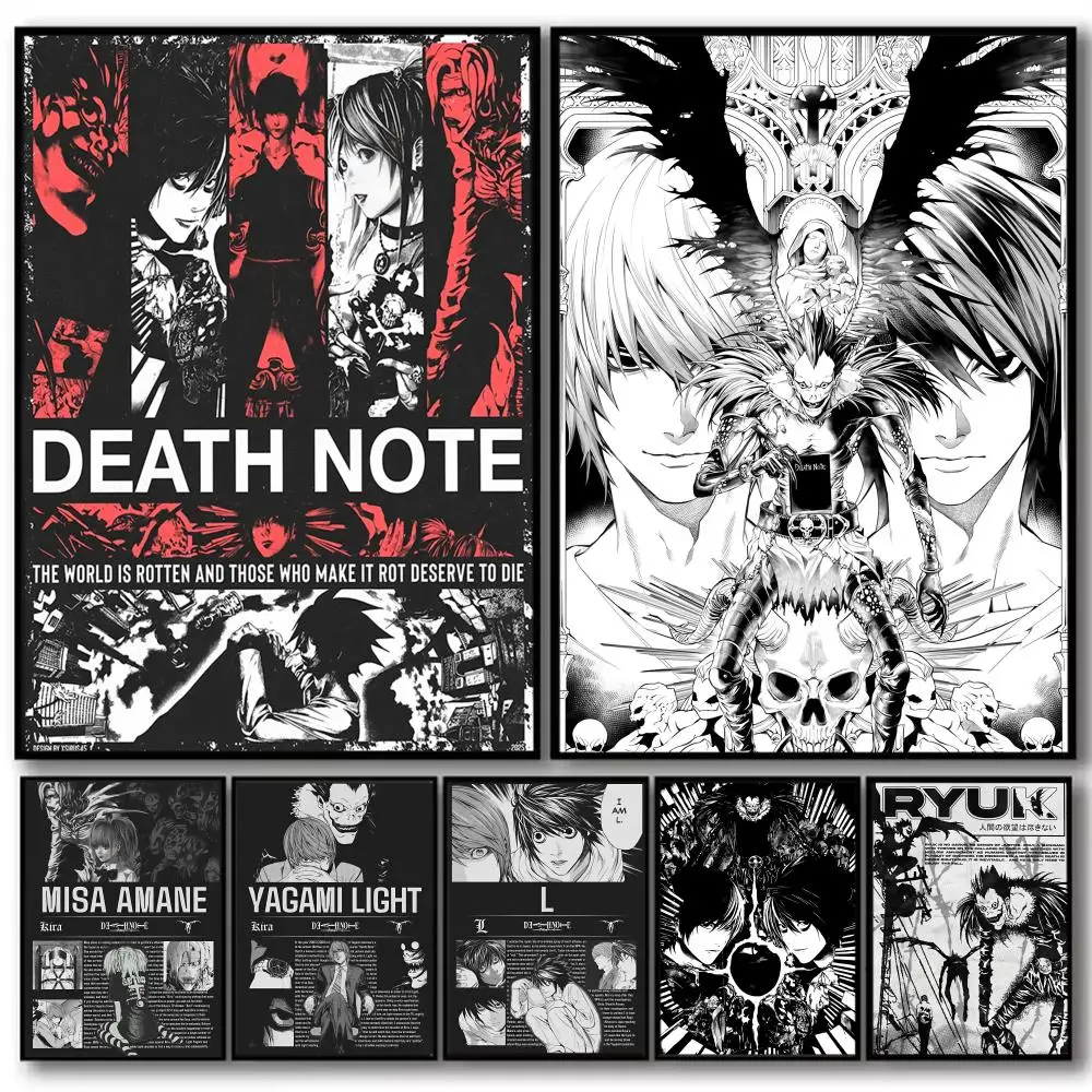 Anime D-Death note Painting Calligraphy High-Quality Cotton Canvas Poster Wall Art for Living Room Modern Coffee House Decor photo 1