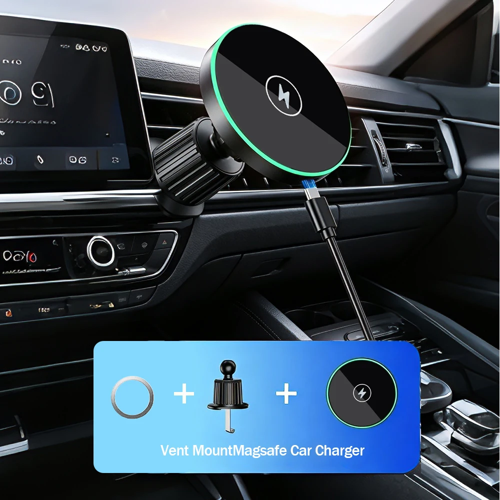 30W Fast Charging Magnetic Car Wireless Charger, LED Light Phone Mount Holder for iPhone 12, 13, 14, 15，16，17， Pro Max photo 2