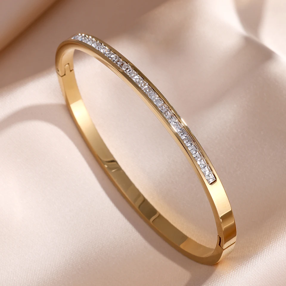 ZAKOL 5/1pcs Sparkling Zirconia Inlaid Stainless Steel Bracelet Set for Women Stackable Bangles Fashion Non Fading Jewelry Gift photo 3